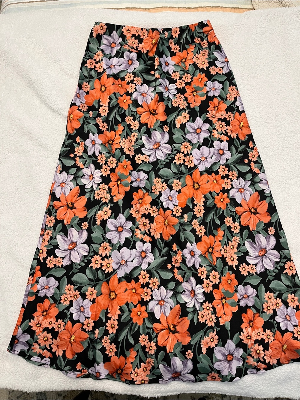 Floral A-Line Maxi Skirt - Black with coral & Lavender Flowers - Picture 2 of 3